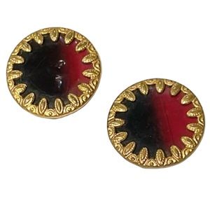 Vintage red ombré gold trim button pair